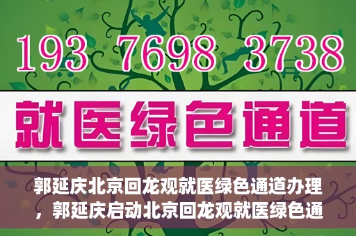 郭延庆北京回龙观就医绿色通道办理，郭延庆启动北京回龙观就医绿色通道，便捷患者就医新路径