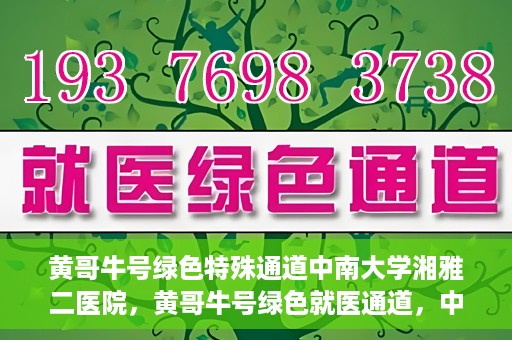 黄哥牛号绿色特殊通道中南大学湘雅二医院，黄哥牛号绿色就医通道，中南大学湘雅二医院特色服务揭秘