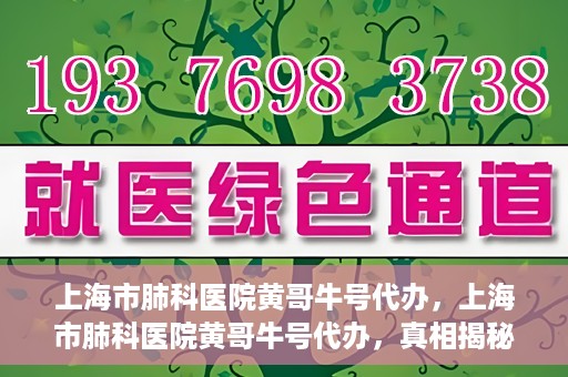 上海市肺科医院黄哥牛号代办，上海市肺科医院黄哥牛号代办，真相揭秘与深度解读
