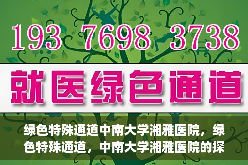绿色特殊通道中南大学湘雅医院，绿色特殊通道，中南大学湘雅医院的探索与实践