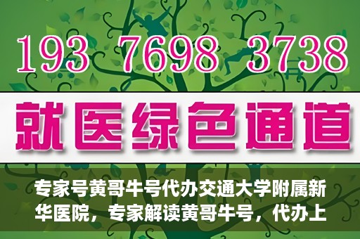 专家号黄哥牛号代办交通大学附属新华医院，专家解读黄哥牛号，代办上海交通大学附属新华医院攻略揭秘