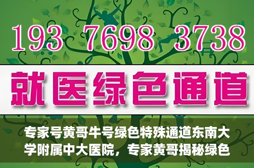 专家号黄哥牛号绿色特殊通道东南大学附属中大医院，专家黄哥揭秘绿色特殊通道，东南大学附属中大医院的独特之处