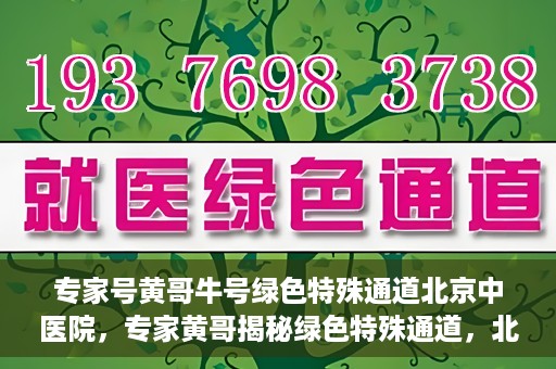 专家号黄哥牛号绿色特殊通道北京中医院，专家黄哥揭秘绿色特殊通道，北京中医院就医新体验